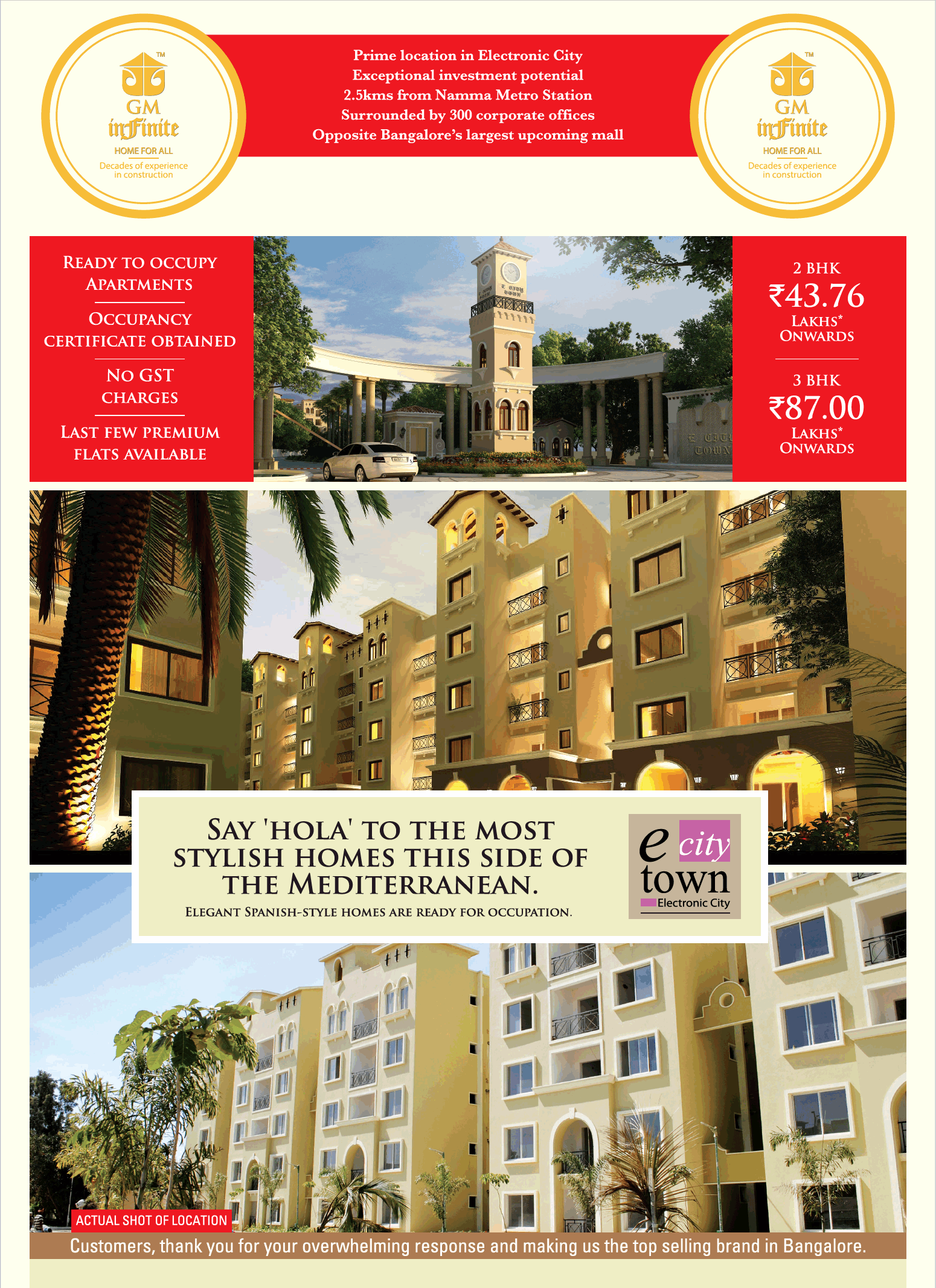 Avail elegant spanish styles homes are ready to occupation at GM Infinite E City Town in Bangalore Update